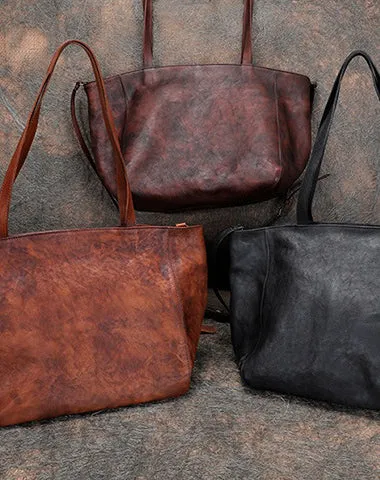 Womens Brown Leather Tote Bags Vintage Womens Handbag Shopper Bag Purse for Ladies
