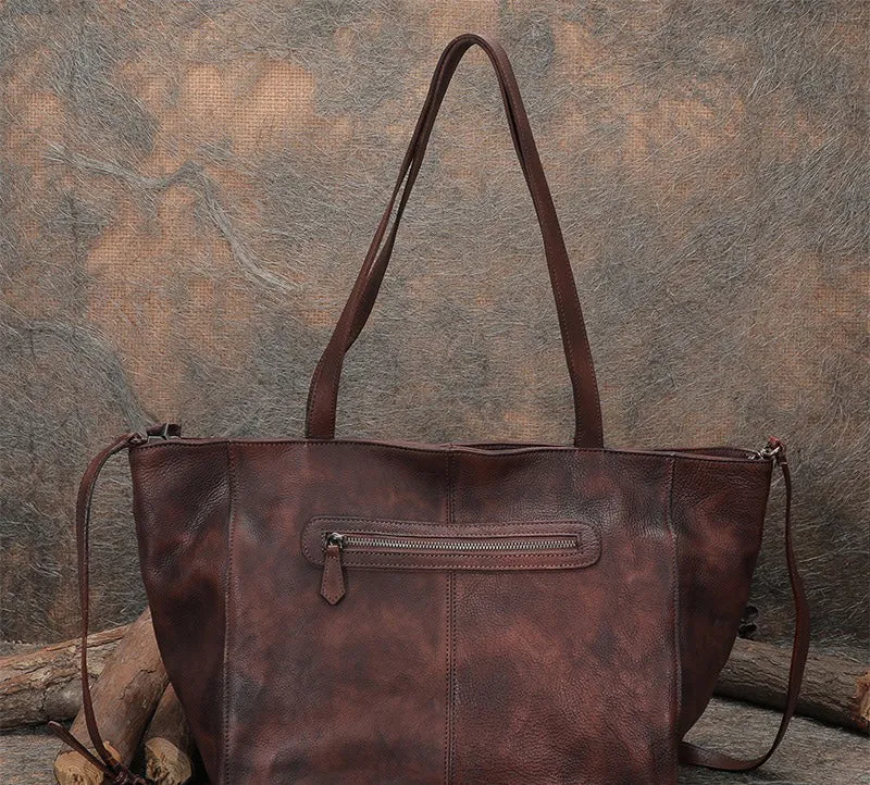 Womens Brown Leather Tote Bags Vintage Womens Handbag Shopper Bag Purse for Ladies