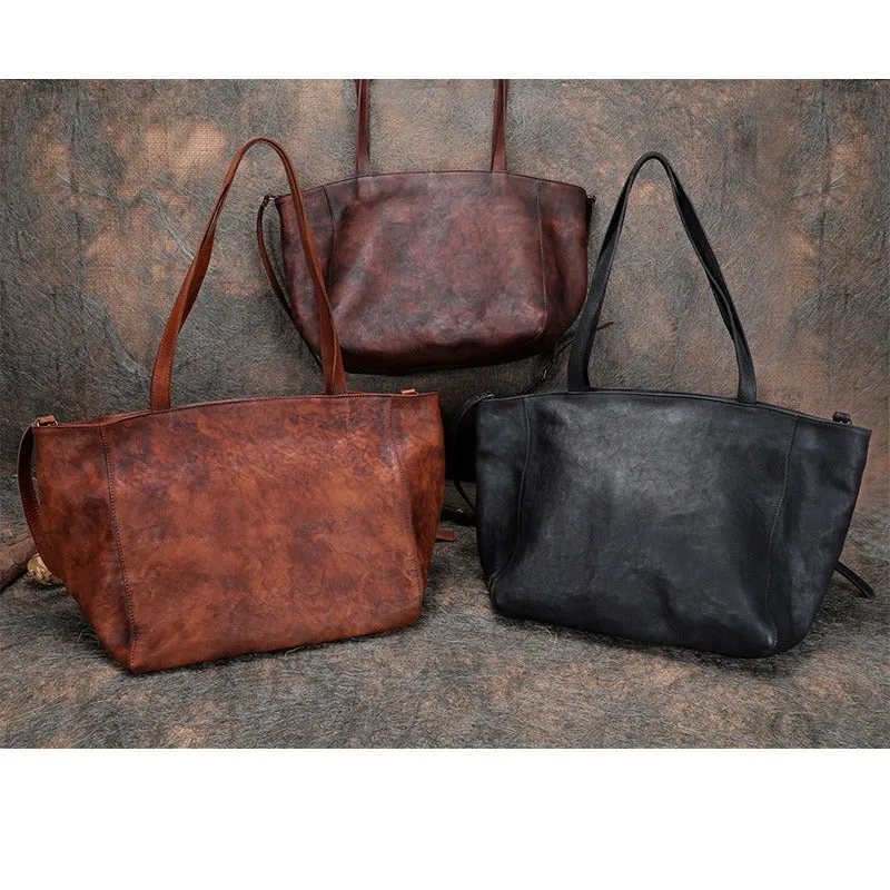 Womens Brown Leather Tote Bags Vintage Womens Handbag Shopper Bag Purse for Ladies