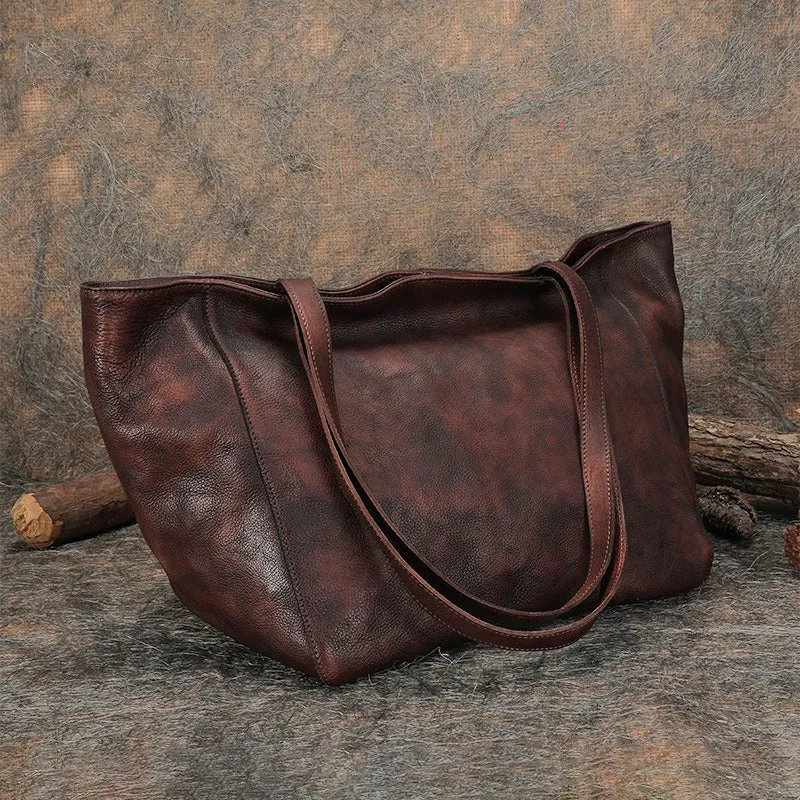 Womens Brown Leather Tote Bags Vintage Womens Handbag Shopper Bag Purse for Ladies