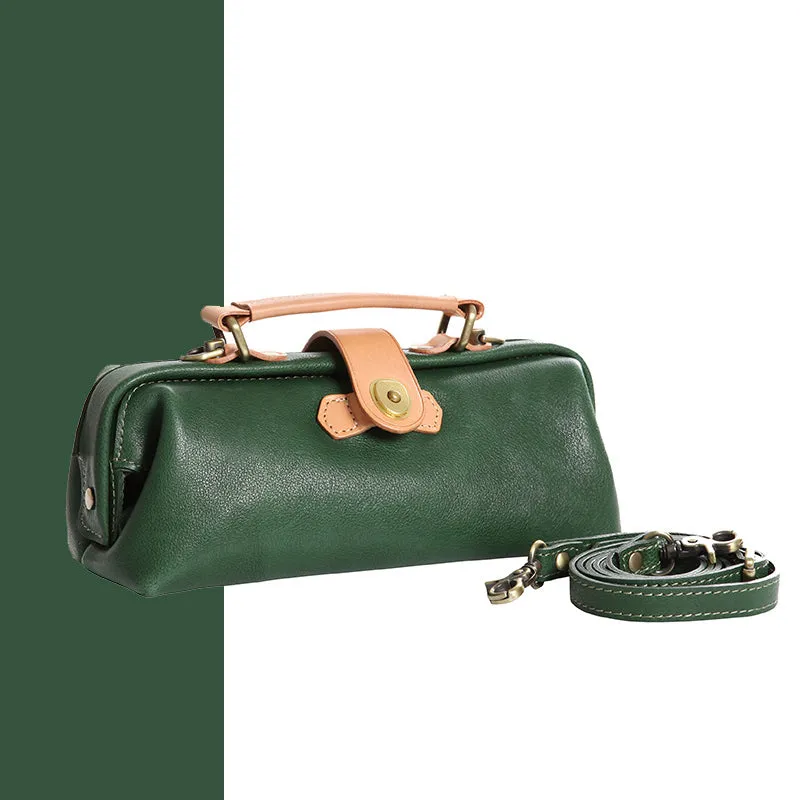 Womens Green Leather Mini Doctor Handbag Purses Classic Green Doctor Crossbody Purses for Women