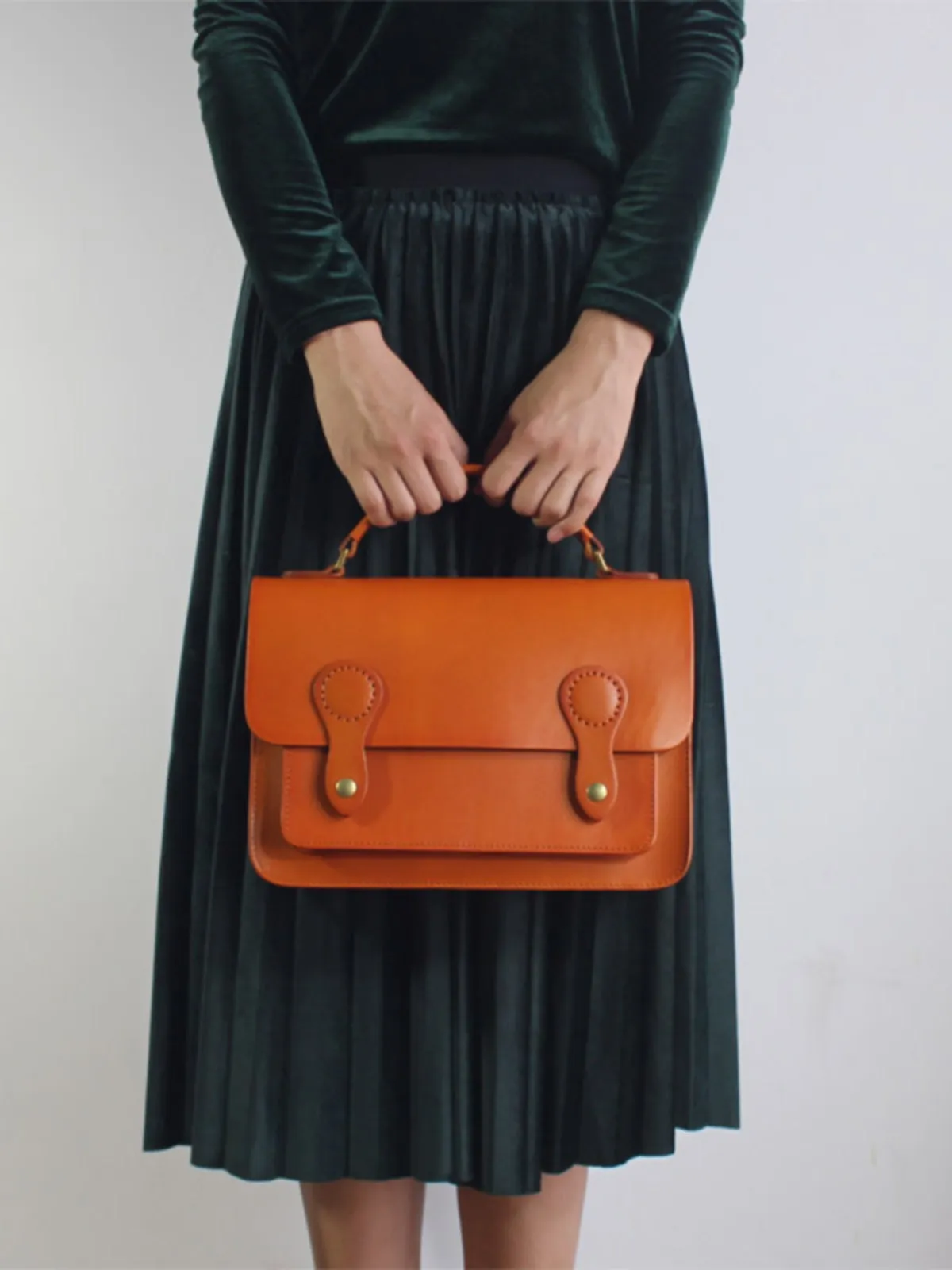 Womens Green Leather Satchel Crossbody Bag Handmade School Handbag Shoulder Bag for Ladies