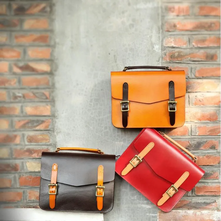 Womens Handmade Red Leather Satchel Handbag Cambridge Structured Satchel Shoulder Purse