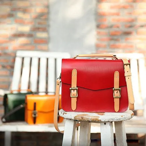 Womens Handmade Red Leather Satchel Handbag Cambridge Structured Satchel Shoulder Purse