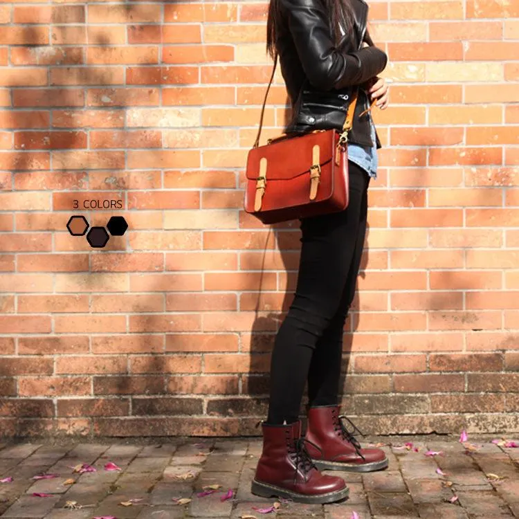 Womens Handmade Red Leather Satchel Handbag Cambridge Structured Satchel Shoulder Purse