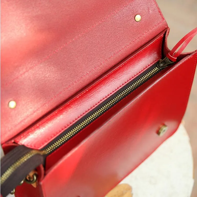Womens Handmade Red Leather Satchel Handbag Cambridge Structured Satchel Shoulder Purse