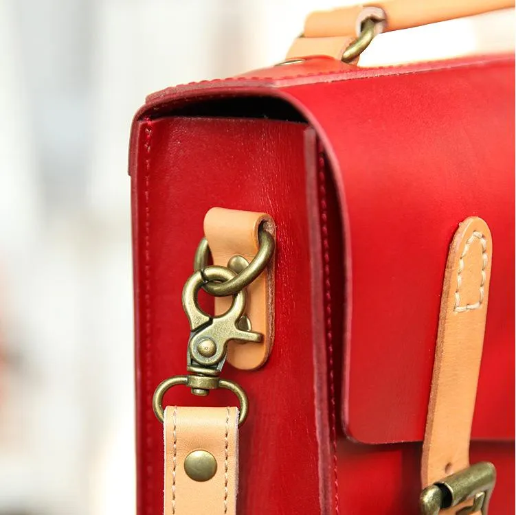 Womens Handmade Red Leather Satchel Handbag Cambridge Structured Satchel Shoulder Purse