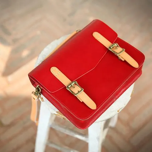 Womens Handmade Red Leather Satchel Handbag Cambridge Structured Satchel Shoulder Purse