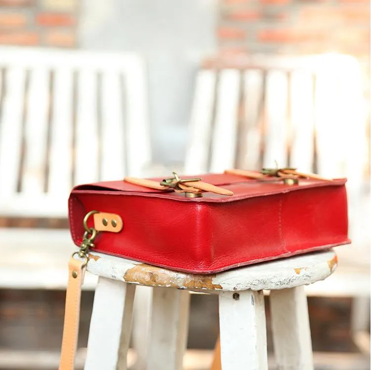 Womens Handmade Red Leather Satchel Handbag Cambridge Structured Satchel Shoulder Purse