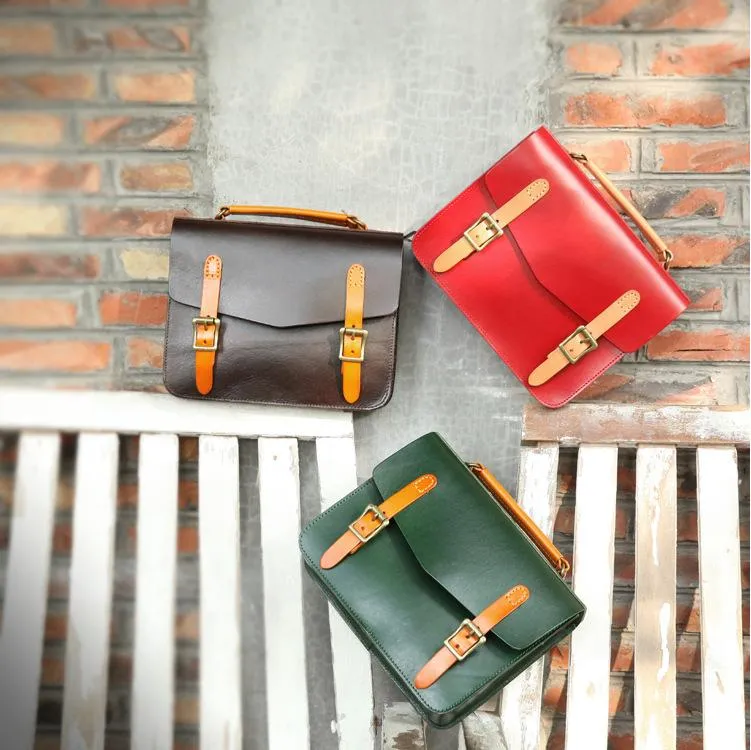 Womens Handmade Red Leather Satchel Handbag Cambridge Structured Satchel Shoulder Purse