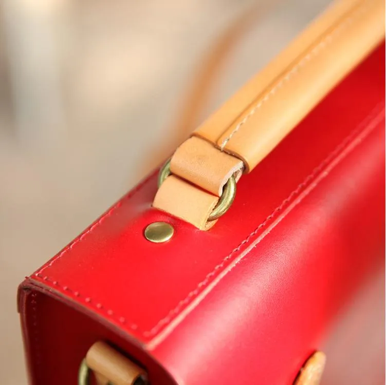 Womens Handmade Red Leather Satchel Handbag Cambridge Structured Satchel Shoulder Purse