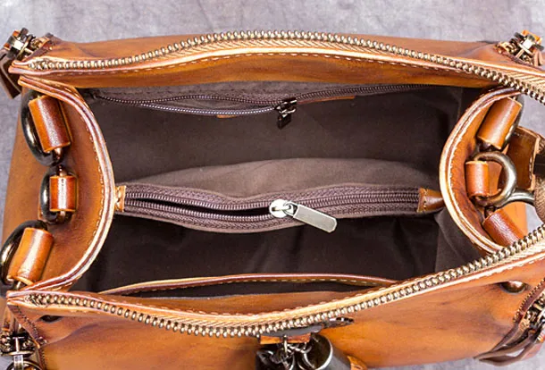 Womens Leather Handbag Vintage Tassel Crossbody Bag Shoulder Bag Purse For Women