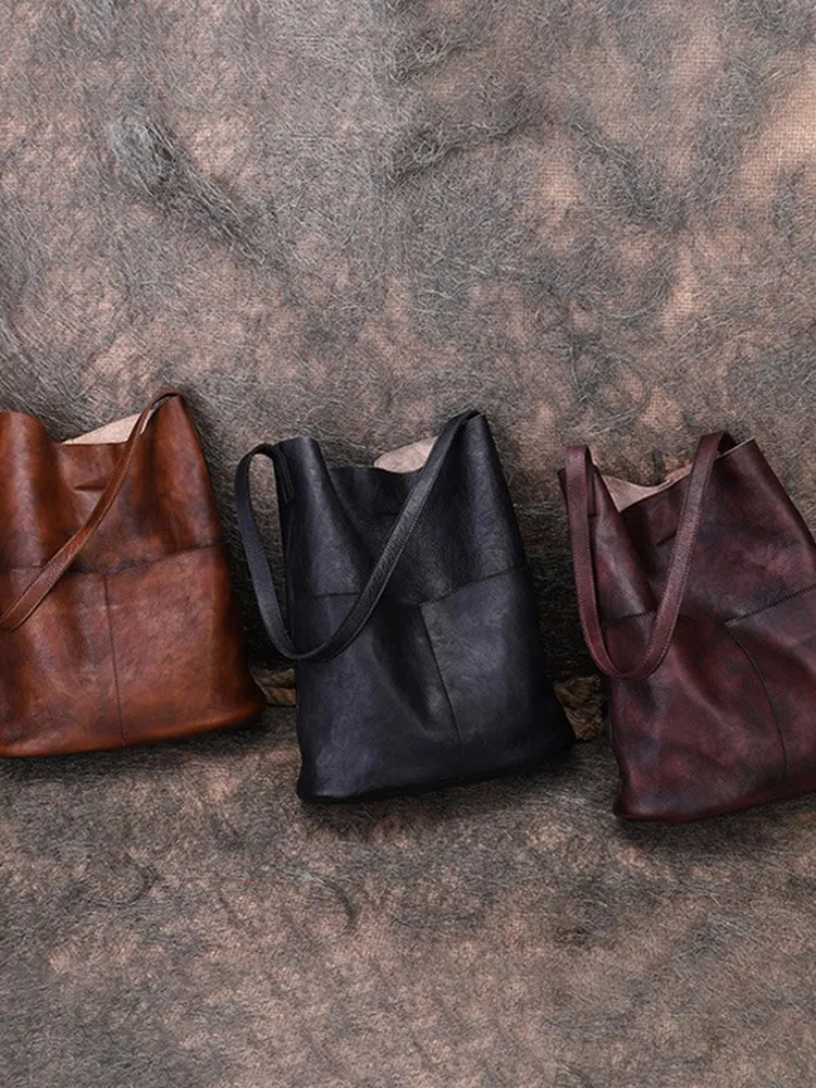 Womens Leather Tote Bags Vertical Womens Handbag Shopper Bag Purse for Ladies
