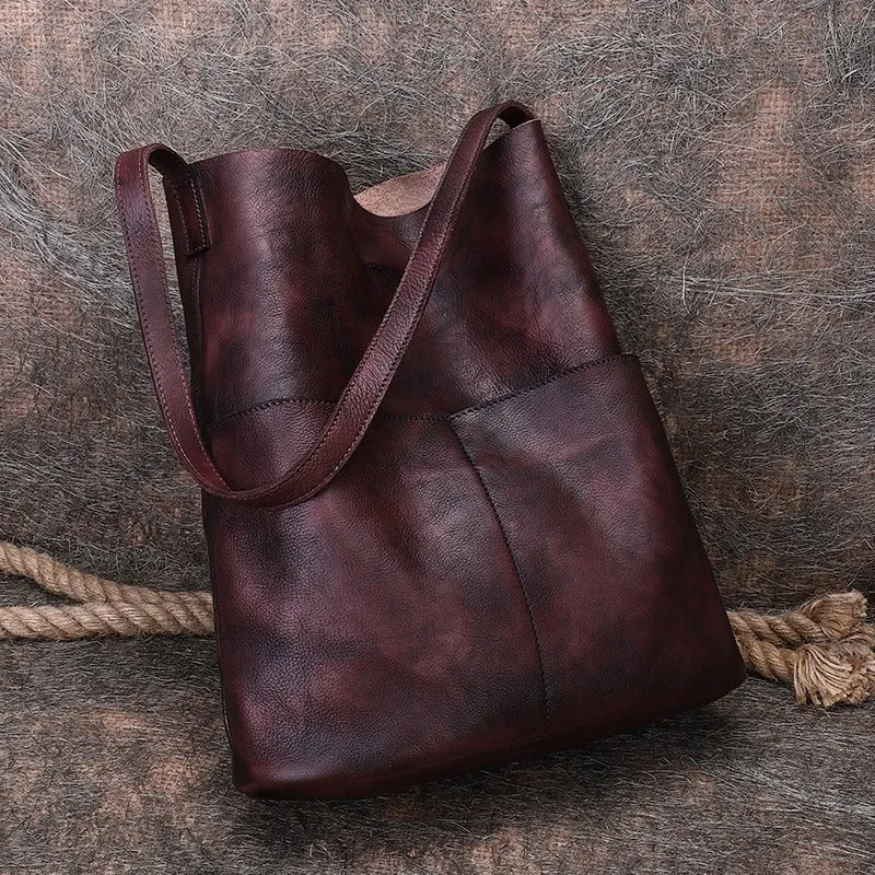 Womens Leather Tote Bags Vertical Womens Handbag Shopper Bag Purse for Ladies