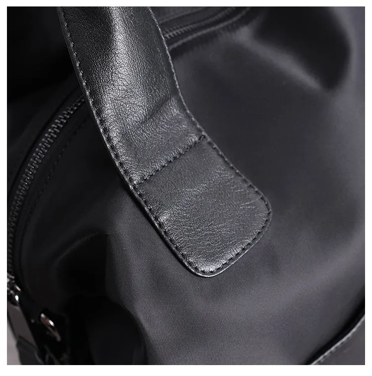 Womens Nylon Leather Gym Handbag Purse Womens Black Nylon Gym Purse Nylon Work Shoulder Purse for Ladies