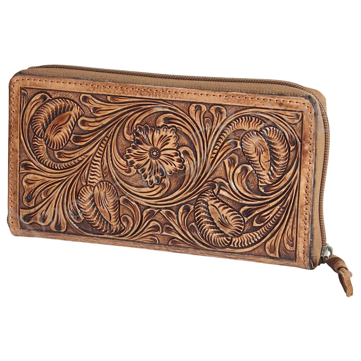 Women's Ranchin' Dream Tooled Leather Zip Wallet In Brown