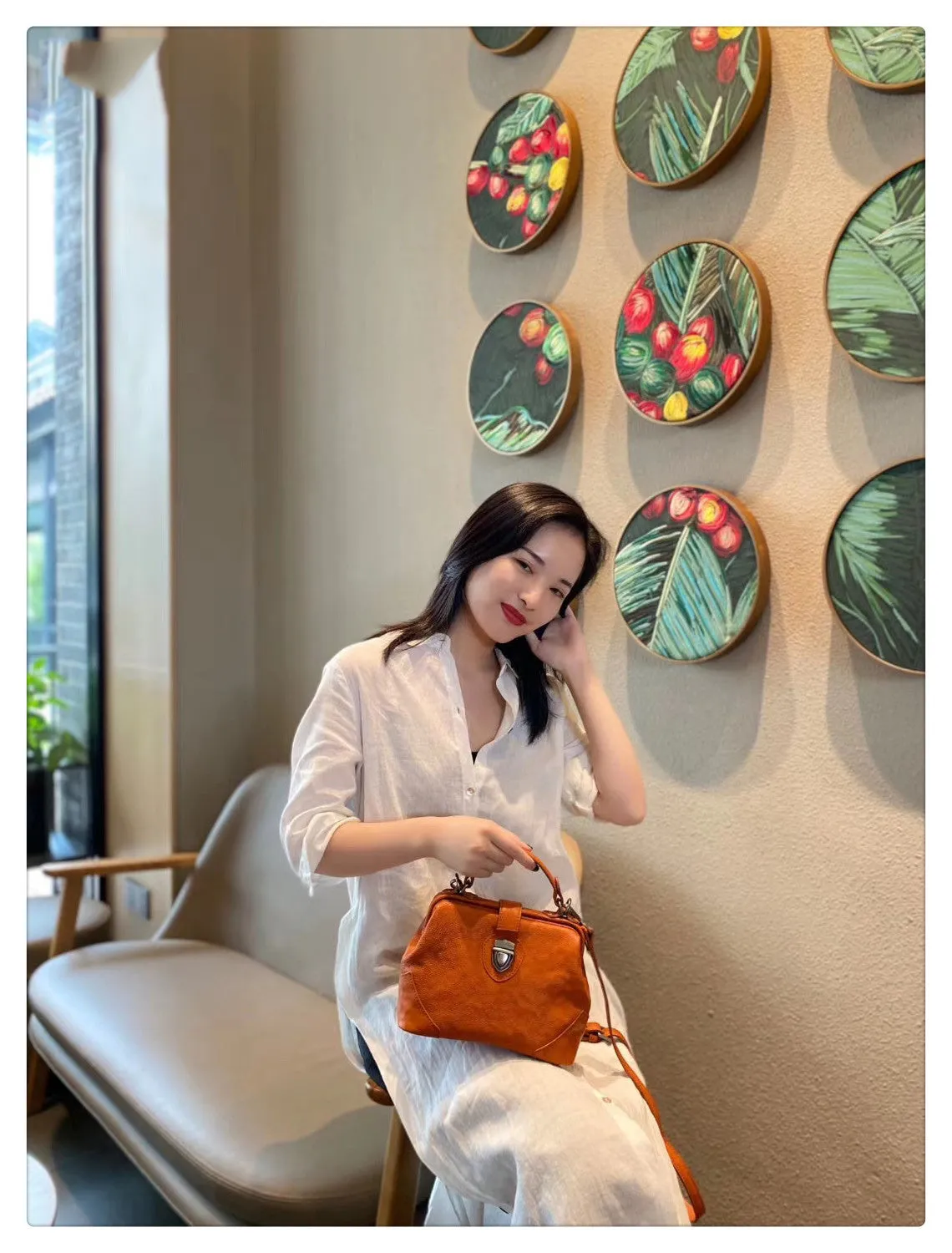 Womens Tan Leather Doctor Handbag Purse Vintage Handmade Doctor Shoulder Bag for Women