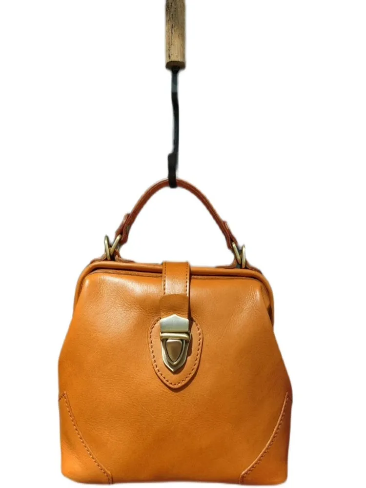 Womens Tan Leather Doctor Handbag Purse Vintage Handmade Doctor Shoulder Bag for Women