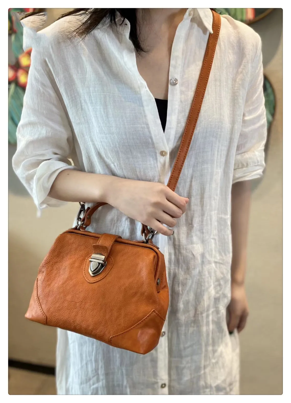 Womens Tan Leather Doctor Handbag Purse Vintage Handmade Doctor Shoulder Bag for Women