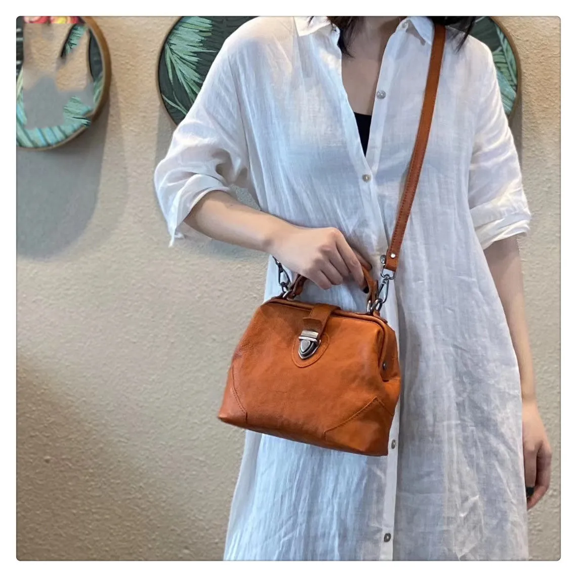 Womens Tan Leather Doctor Handbag Purse Vintage Handmade Doctor Shoulder Bag for Women