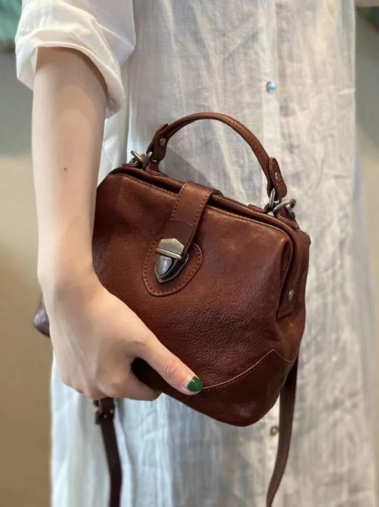 Womens Tan Leather Doctor Handbag Purse Vintage Handmade Doctor Shoulder Bag for Women
