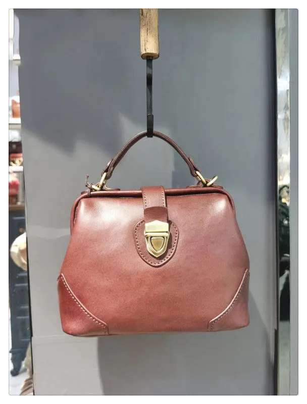 Womens Tan Leather Doctor Handbag Purse Vintage Handmade Doctor Shoulder Bag for Women