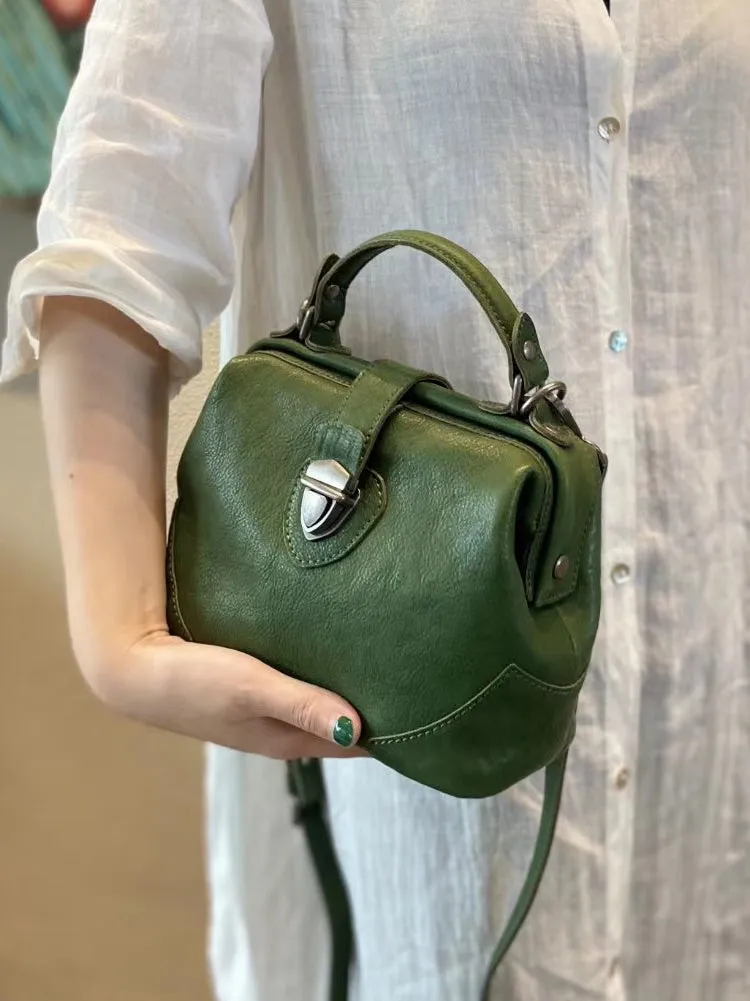Womens Tan Leather Doctor Handbag Purse Vintage Handmade Doctor Shoulder Bag for Women