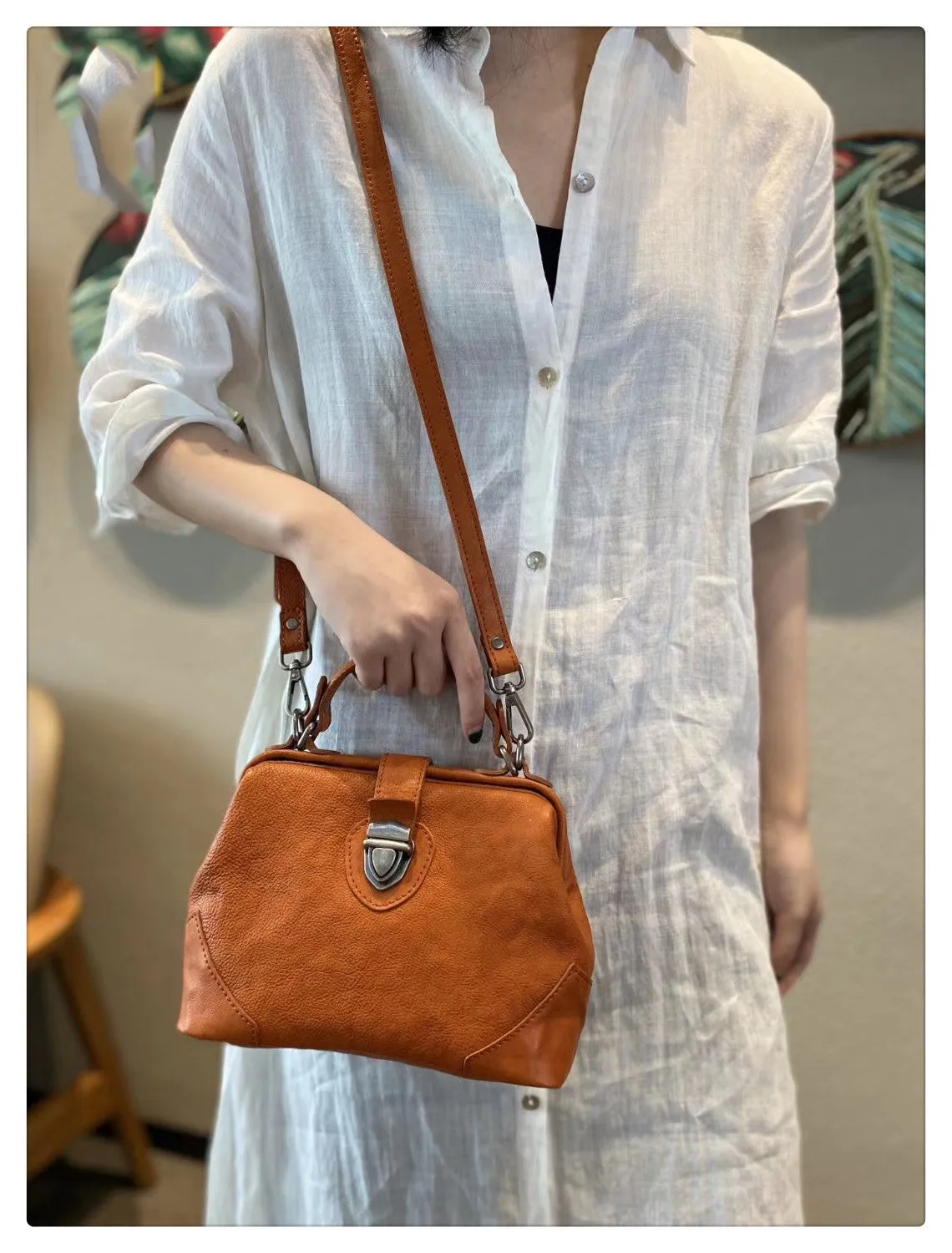 Womens Tan Leather Doctor Handbag Purse Vintage Handmade Doctor Shoulder Bag for Women