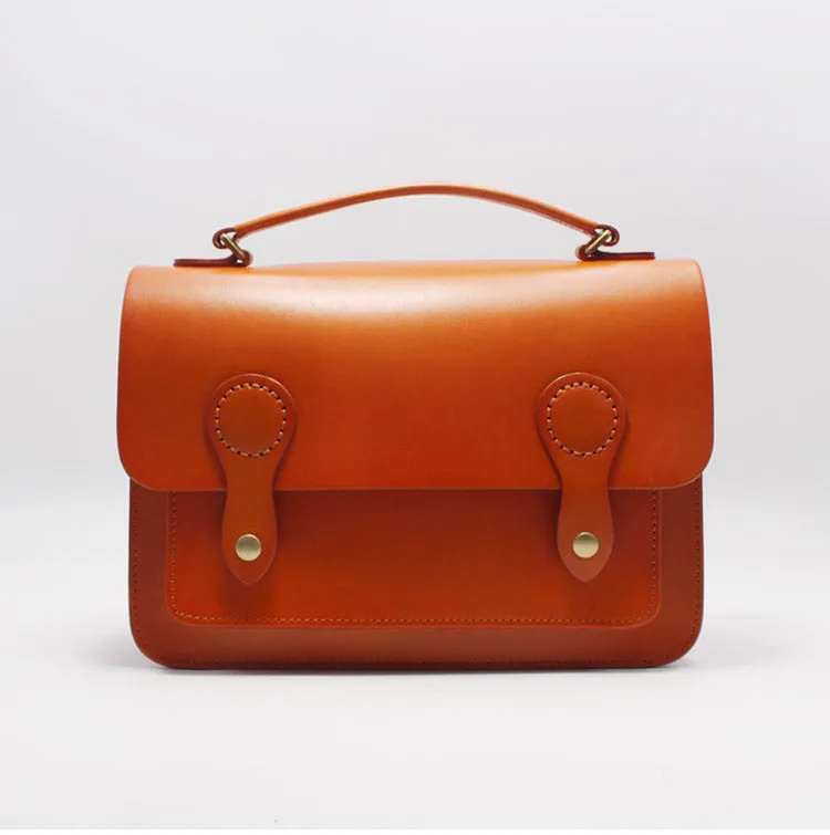 Womens Tan Leather Satchel Crossbody Bag Handmade School Handbag Shoulder Bag for Ladies