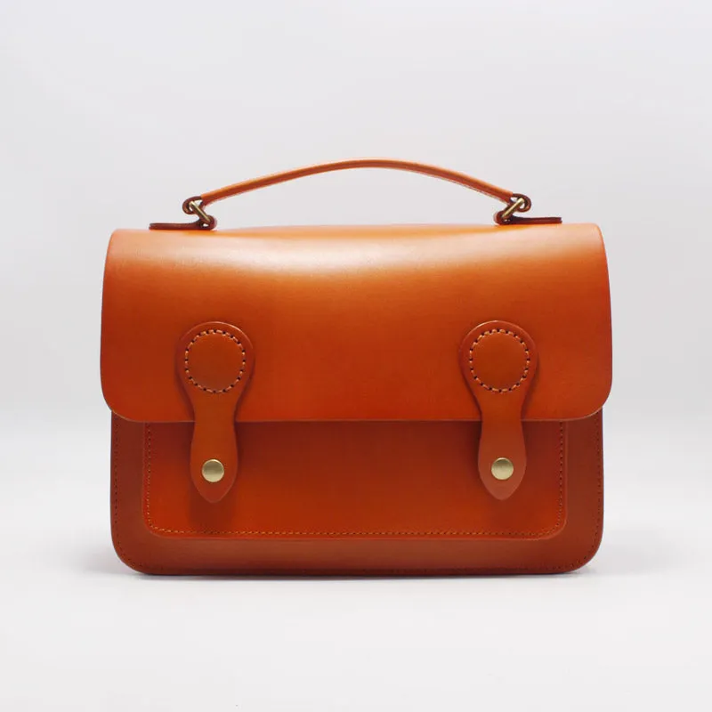Womens Tan Leather Satchel Crossbody Bag Handmade School Handbag Shoulder Bag for Ladies