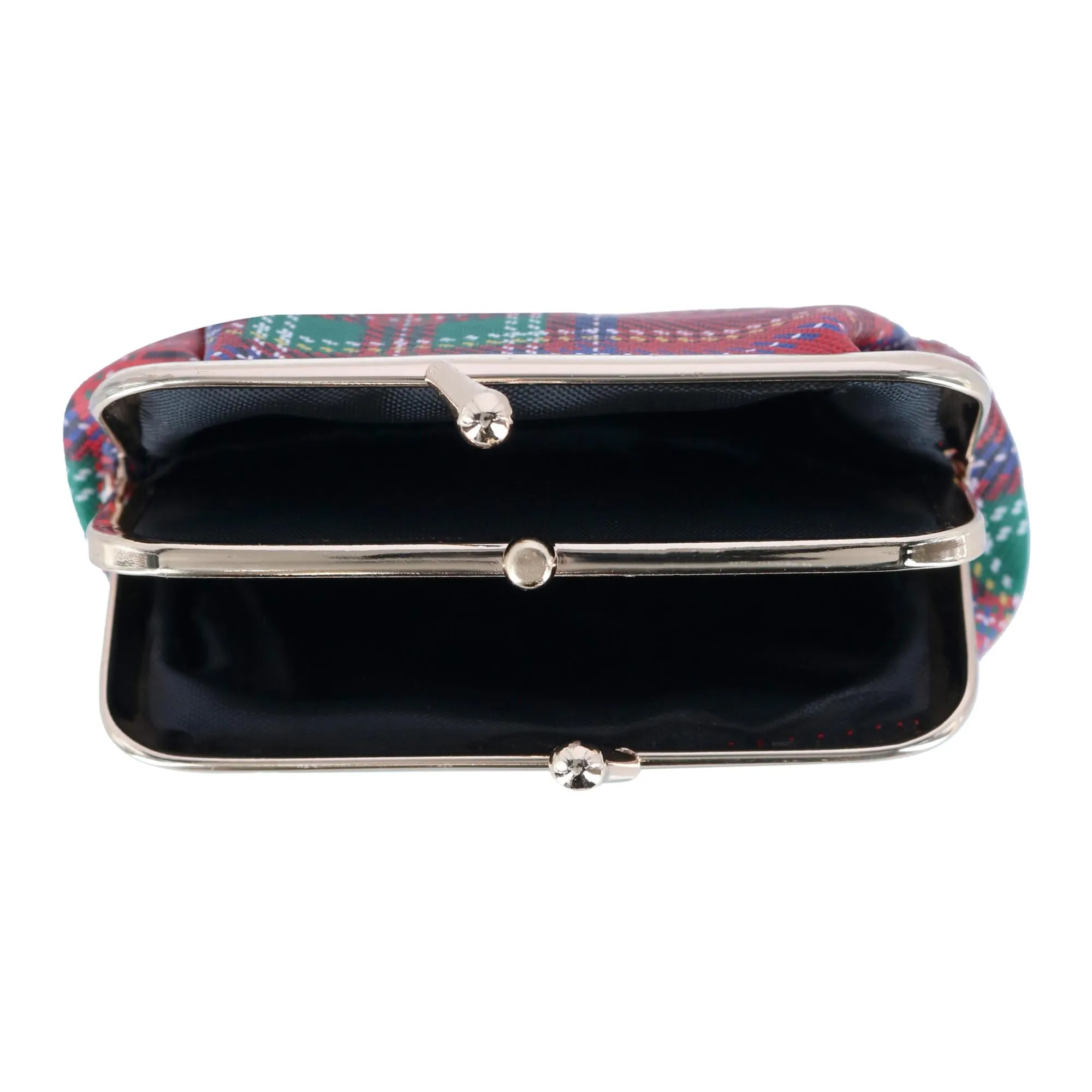 Women's Tartan Plaid Printed Vegan Leather Triple Frame Coin Purse