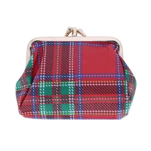 Women's Tartan Plaid Printed Vegan Leather Triple Frame Coin Purse